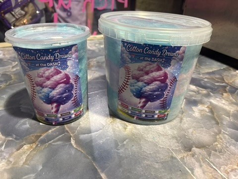Branded Cotton Candy Dreams tubs prepared for guests at the Winston-Salem Dash