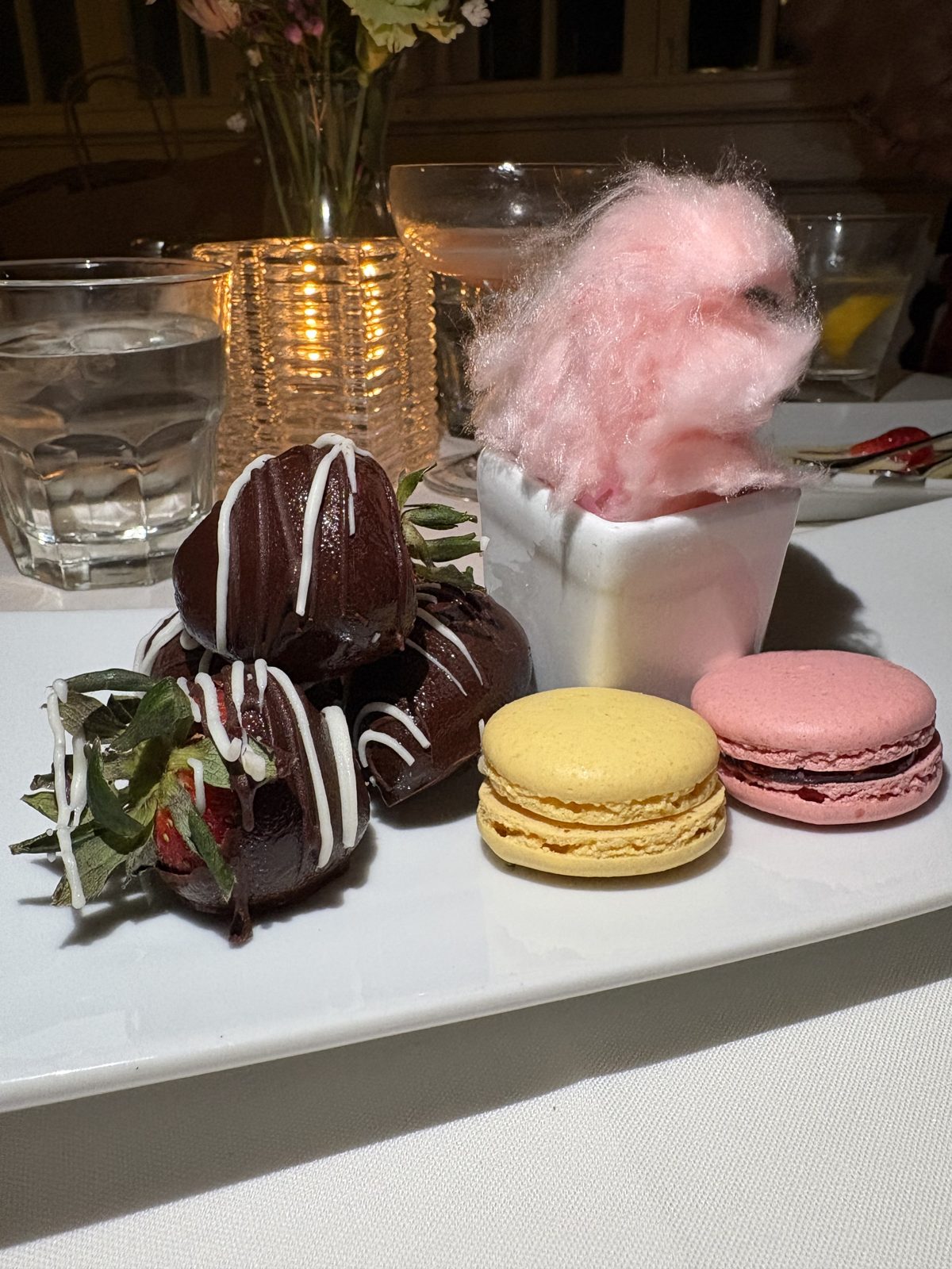 Cotton candy served at elegant wedding dessert table