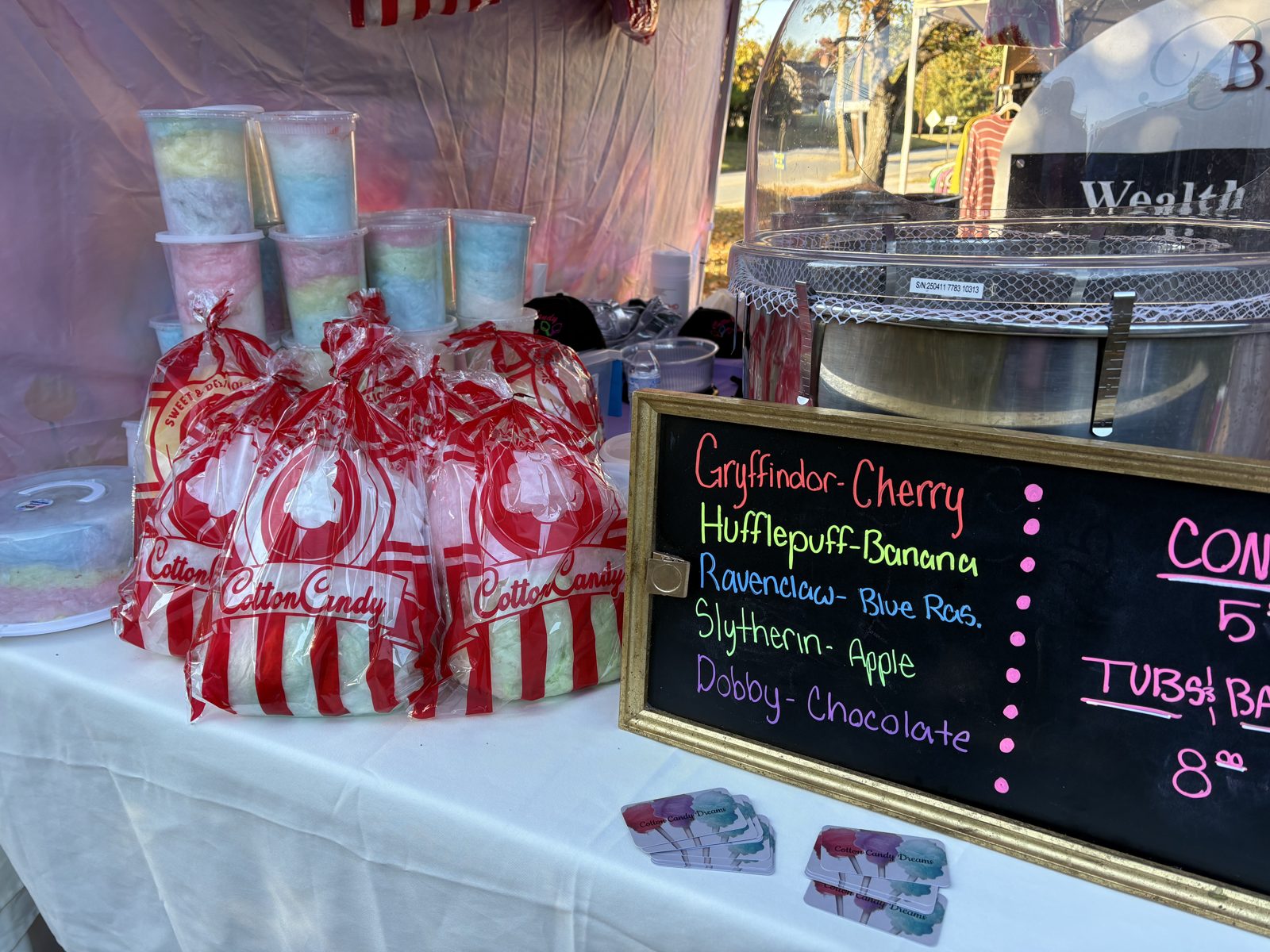 Harry Potter themed cotton candy flavor menu for birthday party