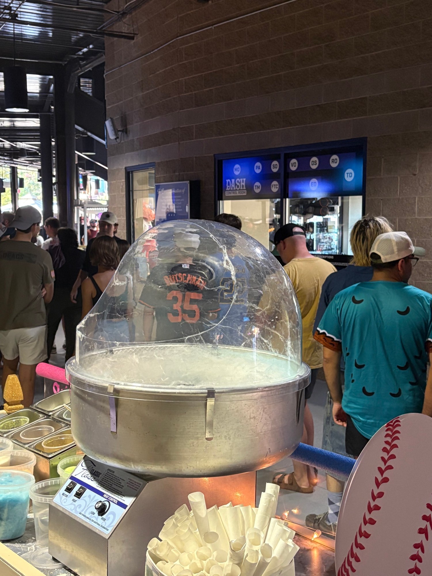 Cotton Candy Dreams spinning station serving fans at a Winston-Salem Dash game