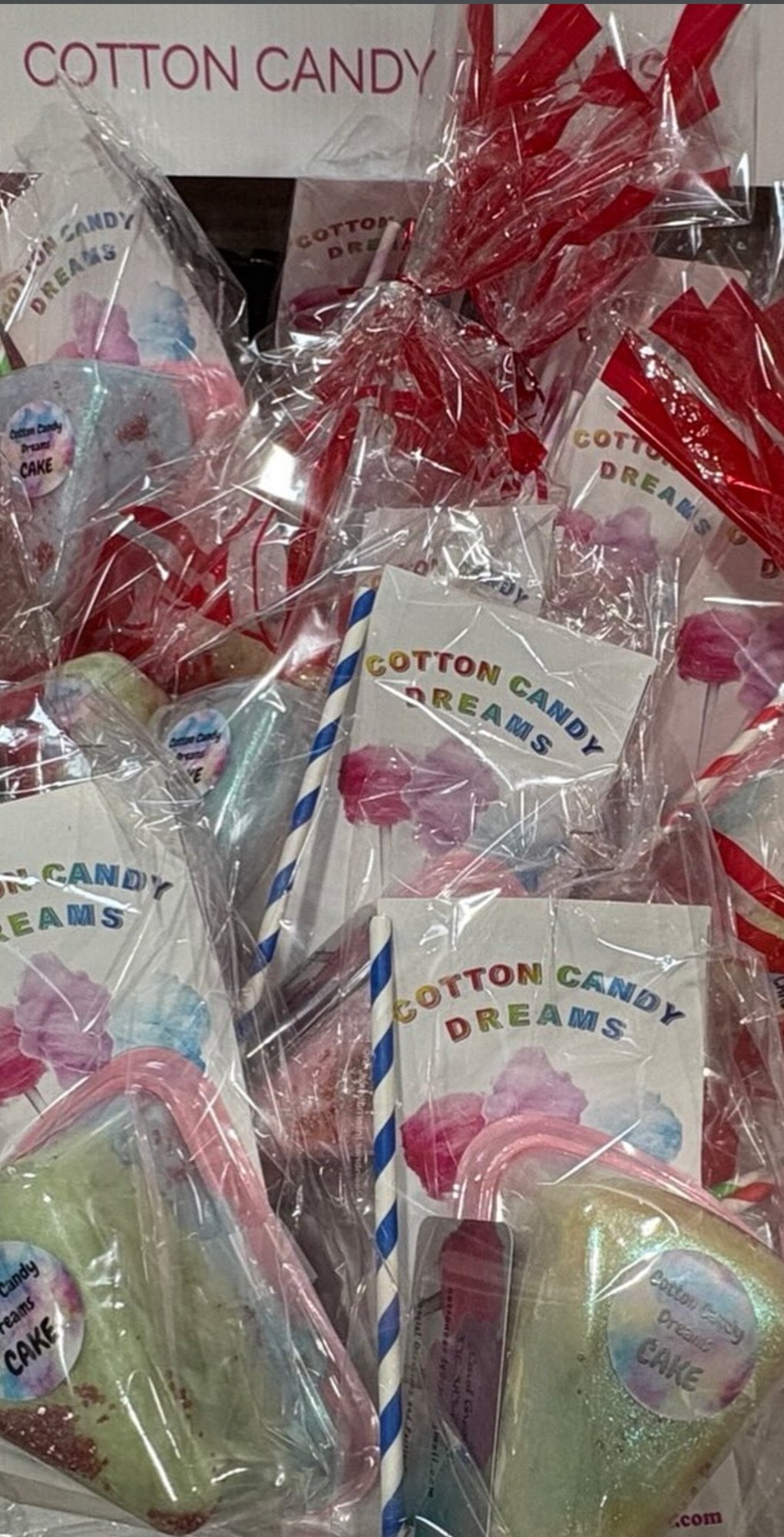 Individually wrapped Cotton Candy Dreams cake favors