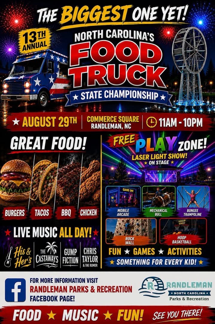 North Carolina Food Truck State Championship at Commerce Square in Randleman on August 29, 2026